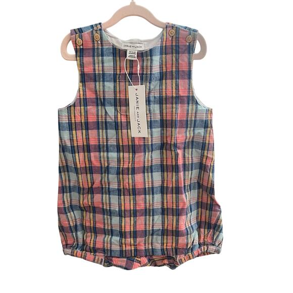 Janie And Jack Spring Summer Plaid Linen Cotton Bubble Size 18-24 Months - Picture 1 of 4